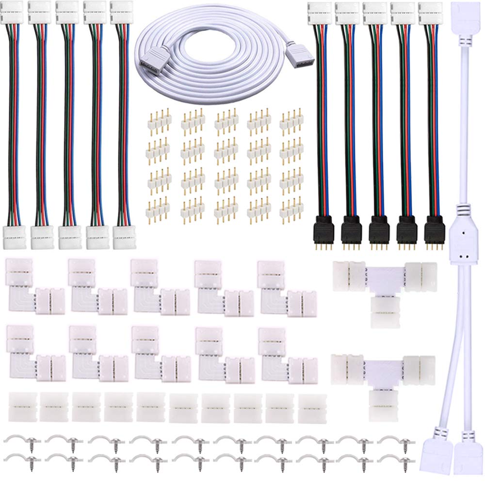 FSJEE 4-pin LED connector kit for 10mm RGB strips; quick, solderless connections.