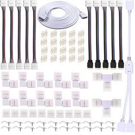FSJEE 4-pin LED connector kit for 10mm RGB strips; quick, solderless connections.