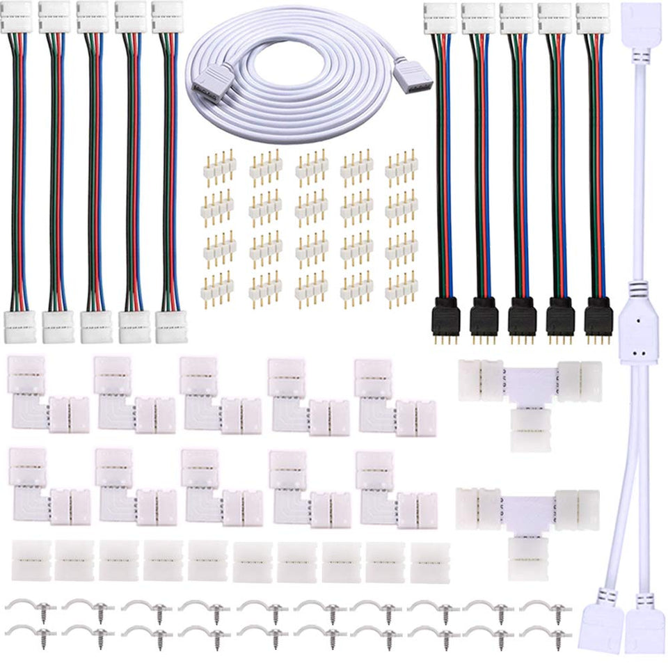 FSJEE 4-pin LED connector kit for 10mm RGB strips; quick, solderless connections.