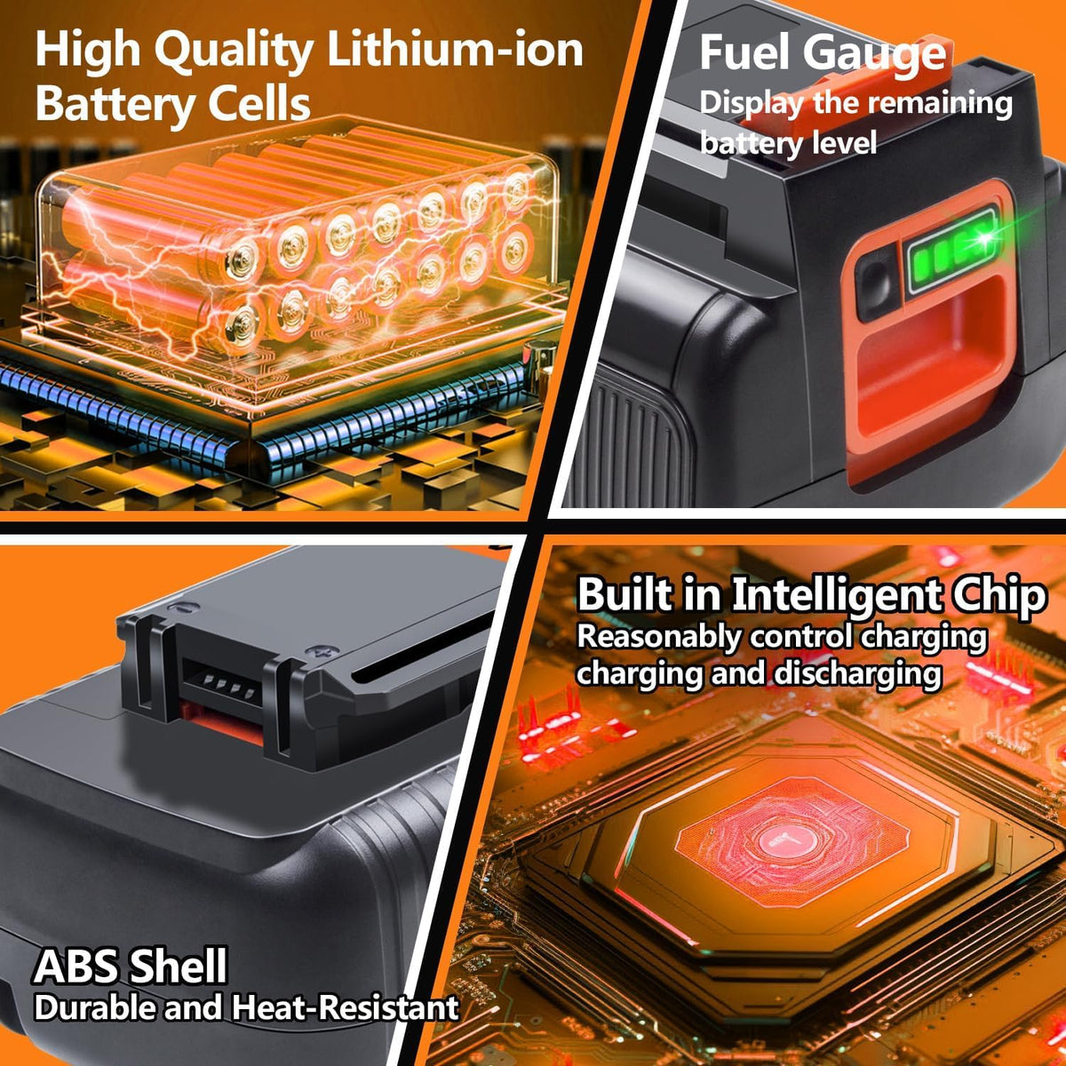 FSKE 40V battery smart BMS label emphasizing safety features