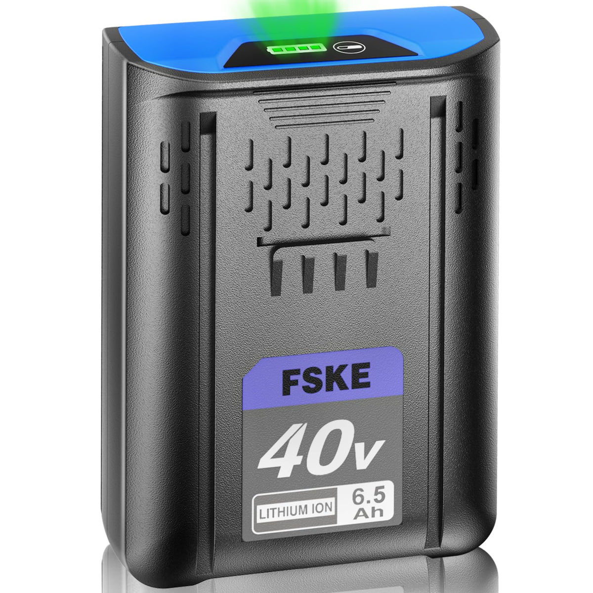 FSKE Kobalt 40V battery front view highlighting compact design for easy tool fit.