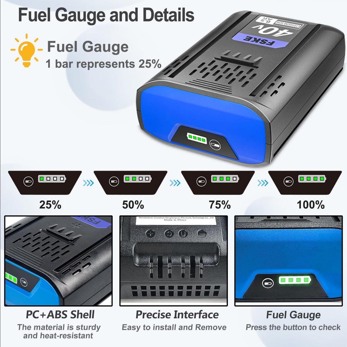FSKE Kobalt 40V battery compatible with multiple Kobalt tools and chargers.