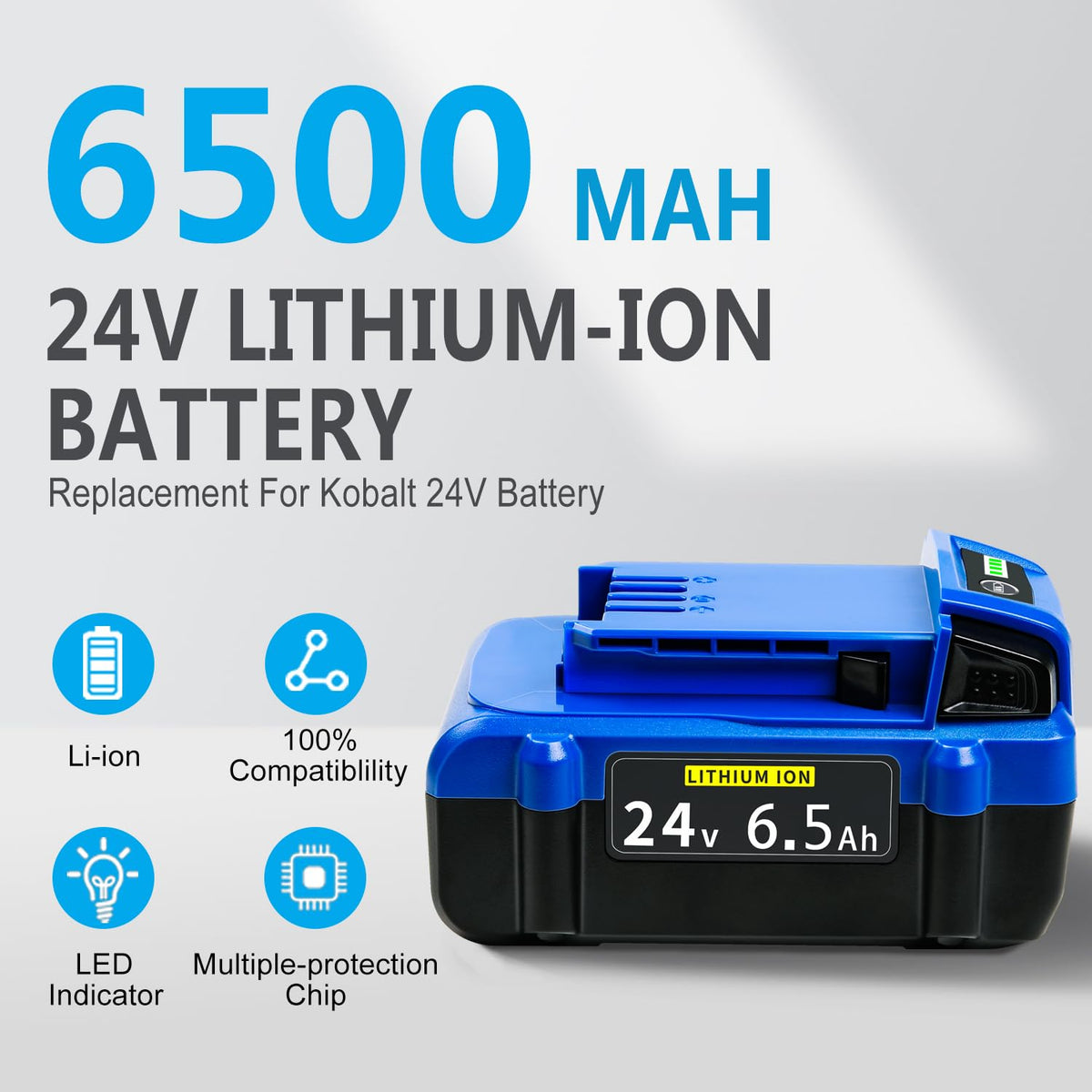 FSKE battery with four LED indicators for quick runtime check