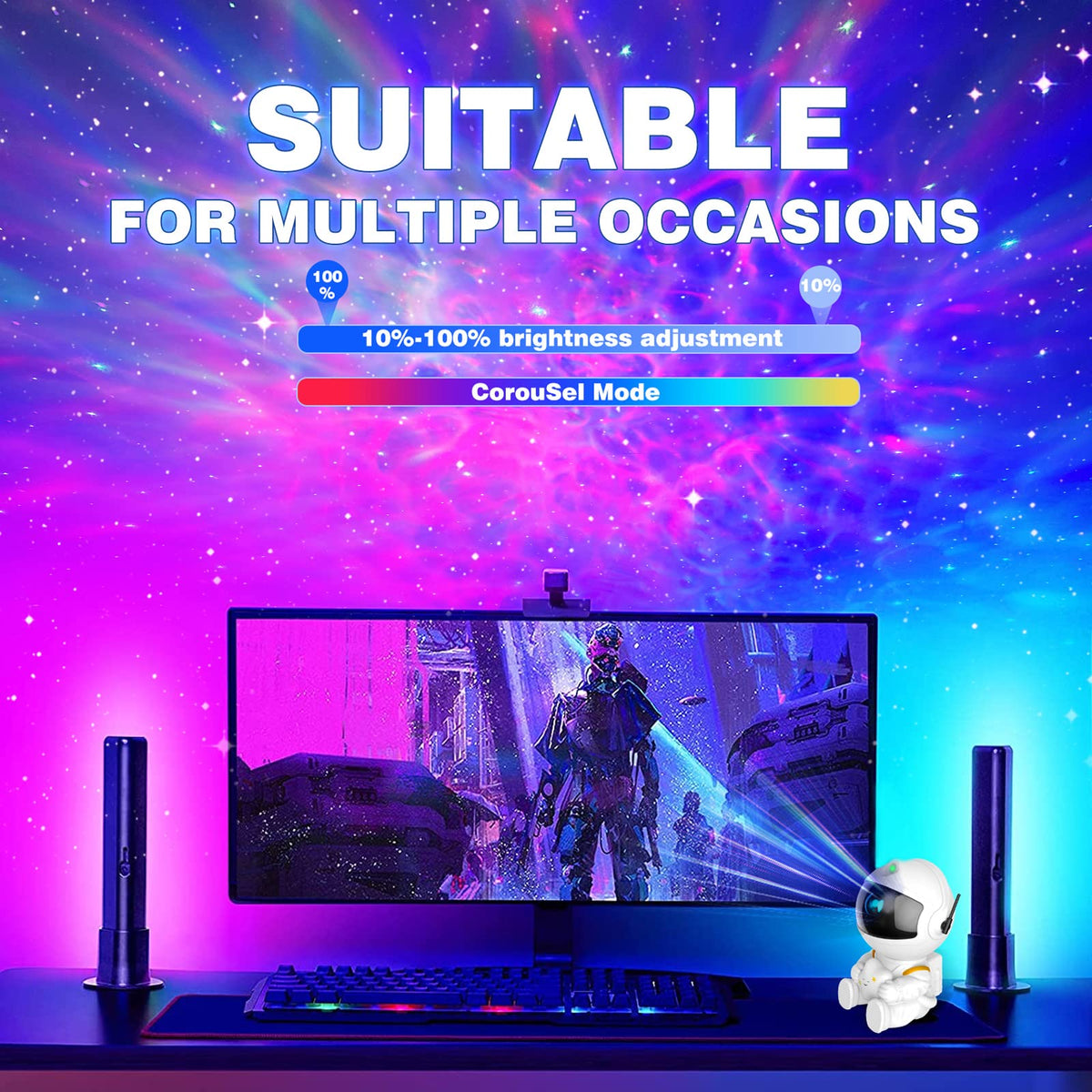 FSSQBFLC Astronaut Galaxy Projector rotates 360 degrees for flexible mounting