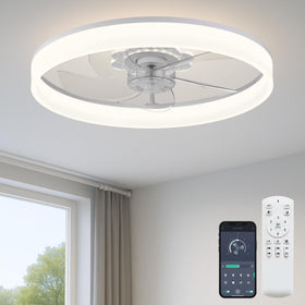 Fszdorj 20-inch ceiling fan with light in a compact bedroom for space-saving cooling.