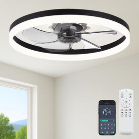 FSZDORJ 23.6-inch ceiling fan with light in action; efficient flush-mount cooling for living rooms.