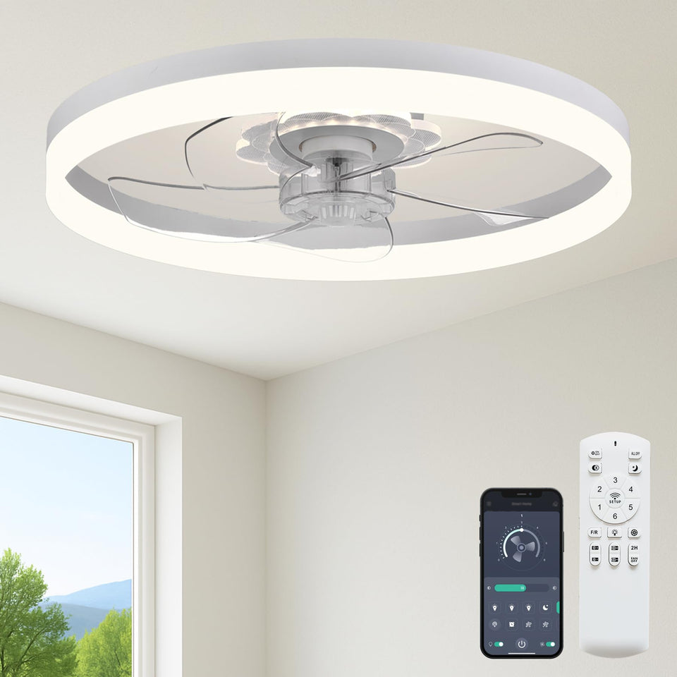 FSZDORJ 23.6-inch ceiling fan with light provides quiet cooling for bedrooms.