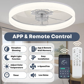 Fszdorj app and remote control for convenient separate light and fan settings.