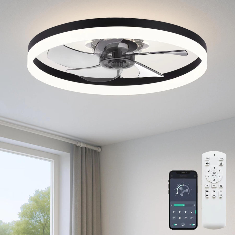 FSZDORJ F115 black ceiling fan with light adds modern style and gentle cooling