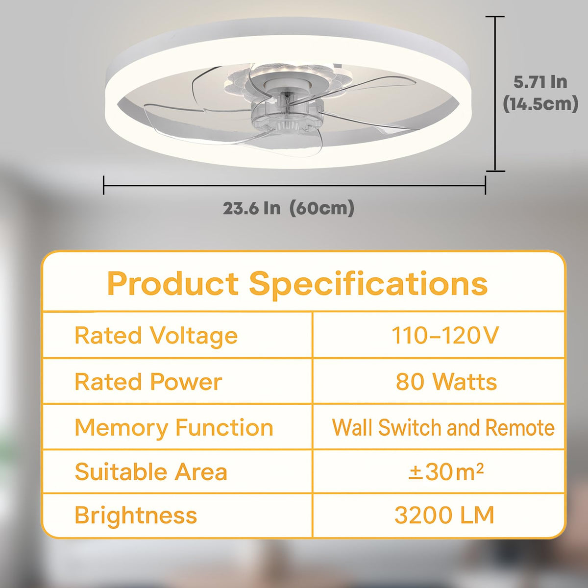 FSZDORJ low-profile flush-mount design suits rooms with low ceilings.