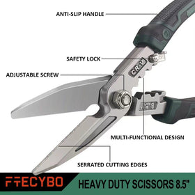 FTECYBO heavy-duty scissors safety-lock keeps blades secure after use