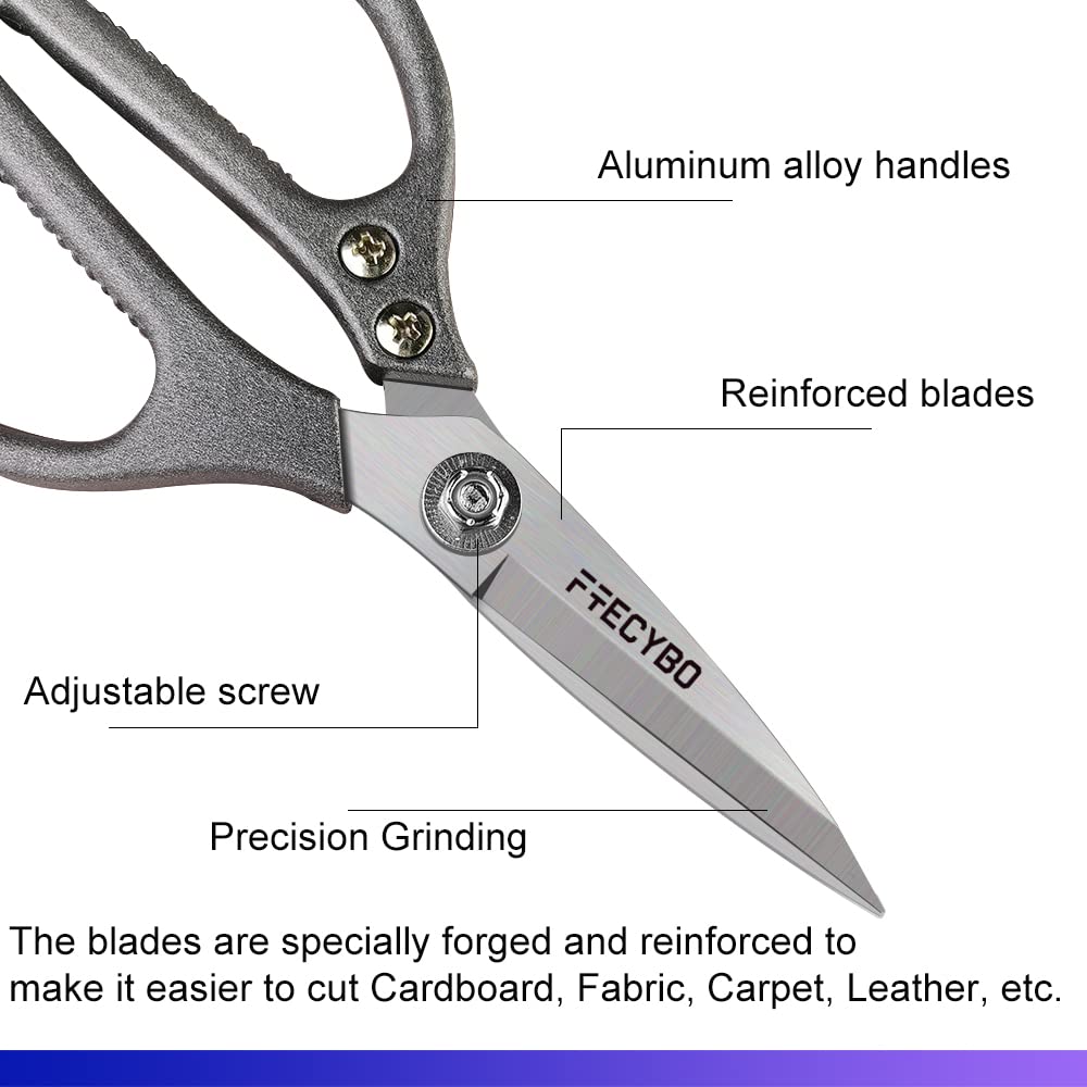 FTECYBO heavy-duty scissors cutting fabric and leather with precision.