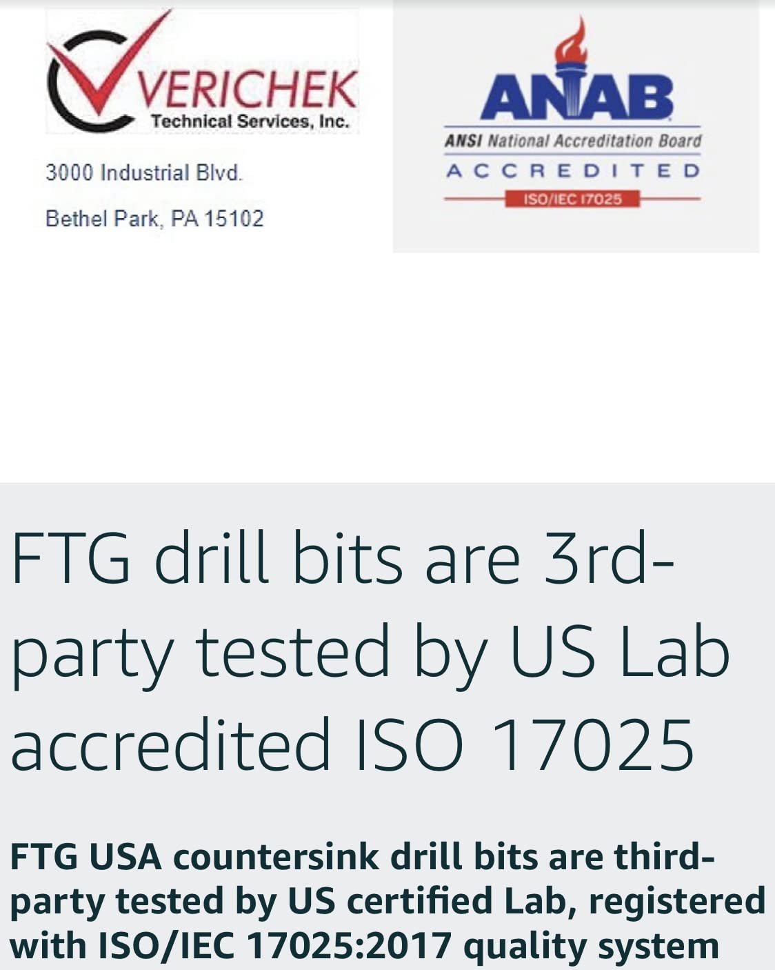 FTG USA laser-etched brand on each countersink bit for easy ID