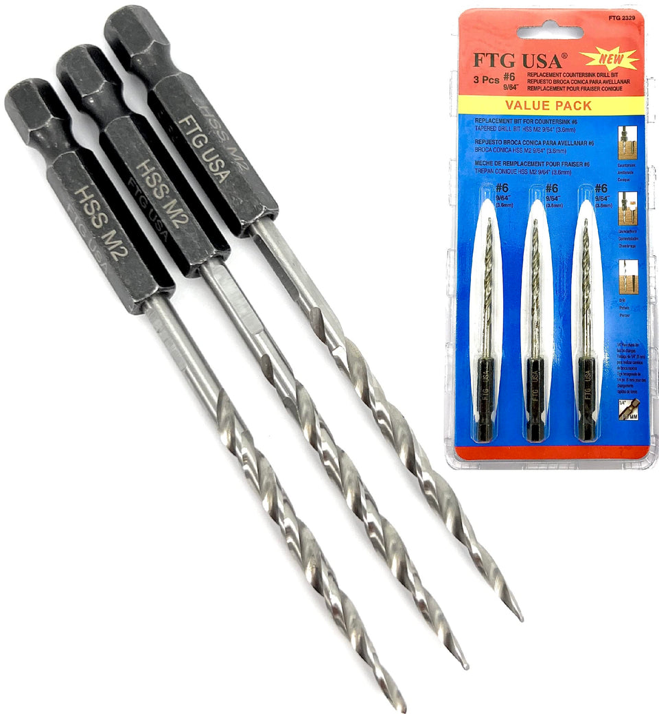 FTG USA replacement tapered countersink bit with hex shank for quick changes