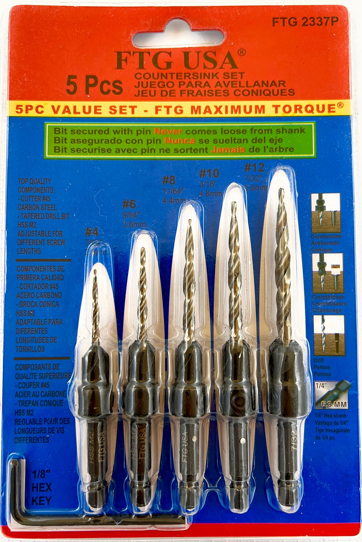 FTG USA tapered counterbore bits deliver fast, clean pilot holes and tight screw fits.