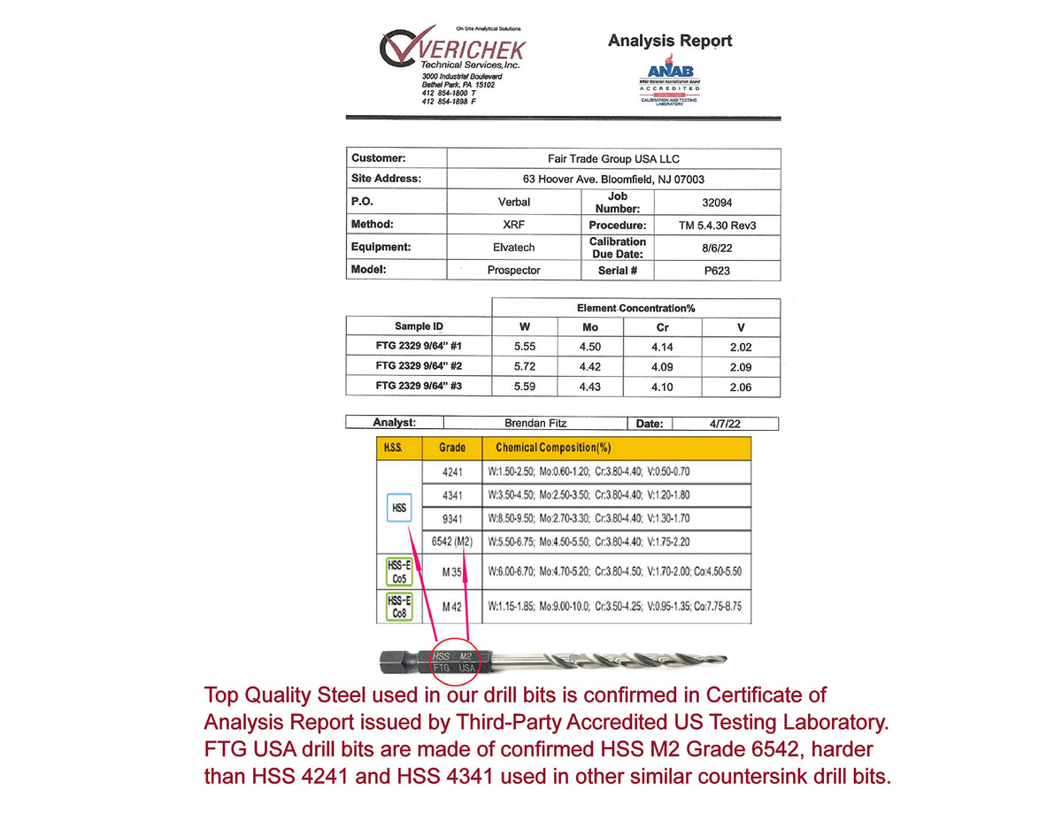 FTG USA pointed-tip tapered countersink bit for fast pilot holes