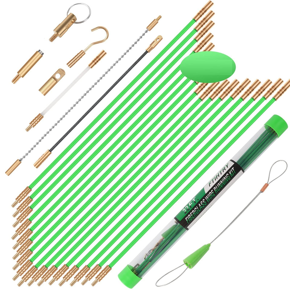 FTIHTRY 45ft fiberglass running kit with glow rods for easy conduit navigation
