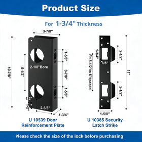 Ftyokmi U-10385 strike plate reinforcement showing extended coverage for the door