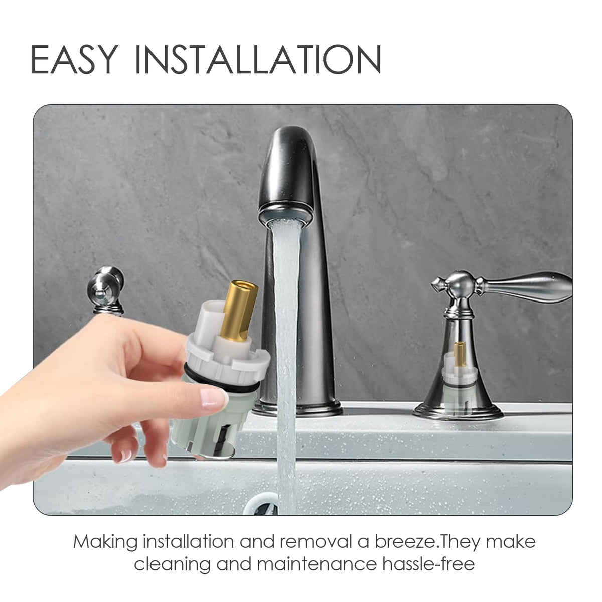 Ftzynqur faucet after install, leak reduction and steady water flow.