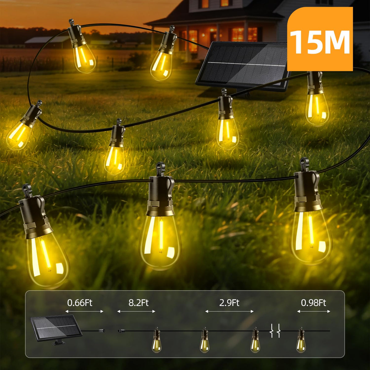 FUANXIEI 15+1 bulbs deliver classic Edison charm with soft illumination.