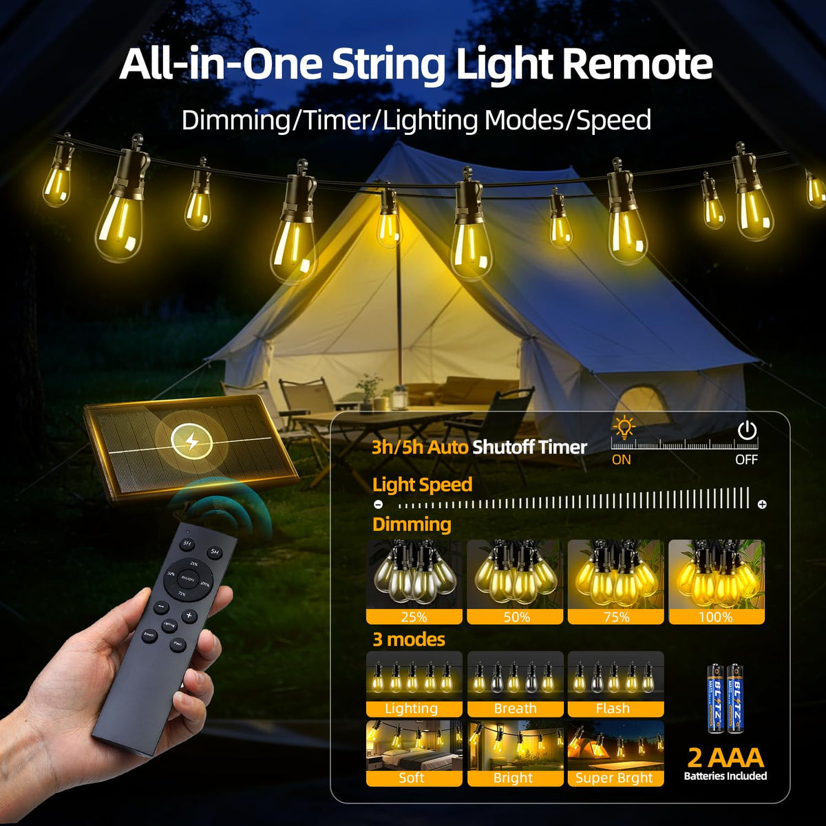 FUANXIEI remote-control S14 lights enable easy ambiance adjustments from your porch.