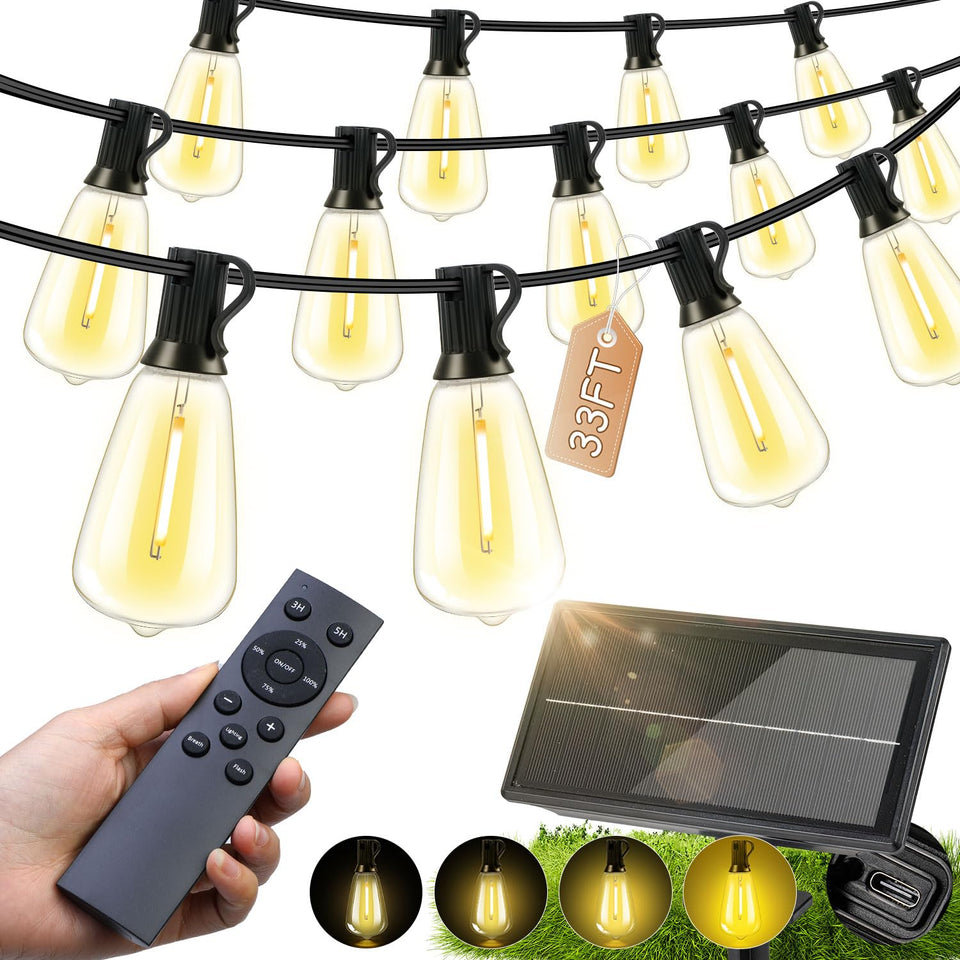 Fuanxiei ST38 33ft warm glow bulbs illuminate outdoor spaces beautifully.