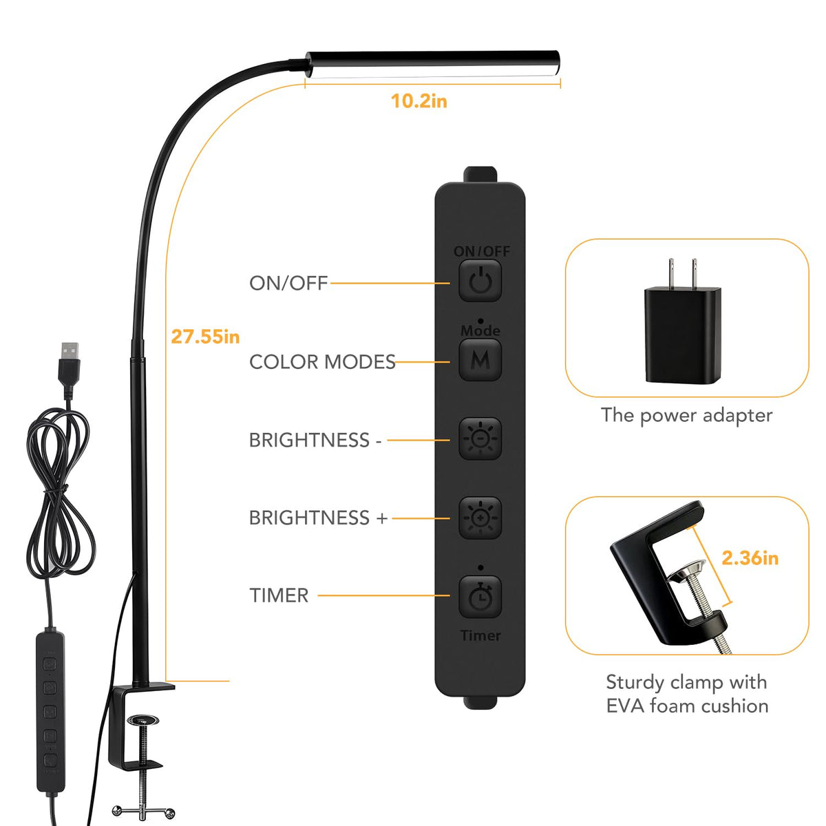 fuaoddda aluminum clamp attachment secures lamp on tight workspaces.