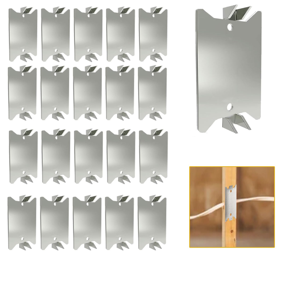 FUBEDY nail plates on a wood stud shield electrical cables during installation.