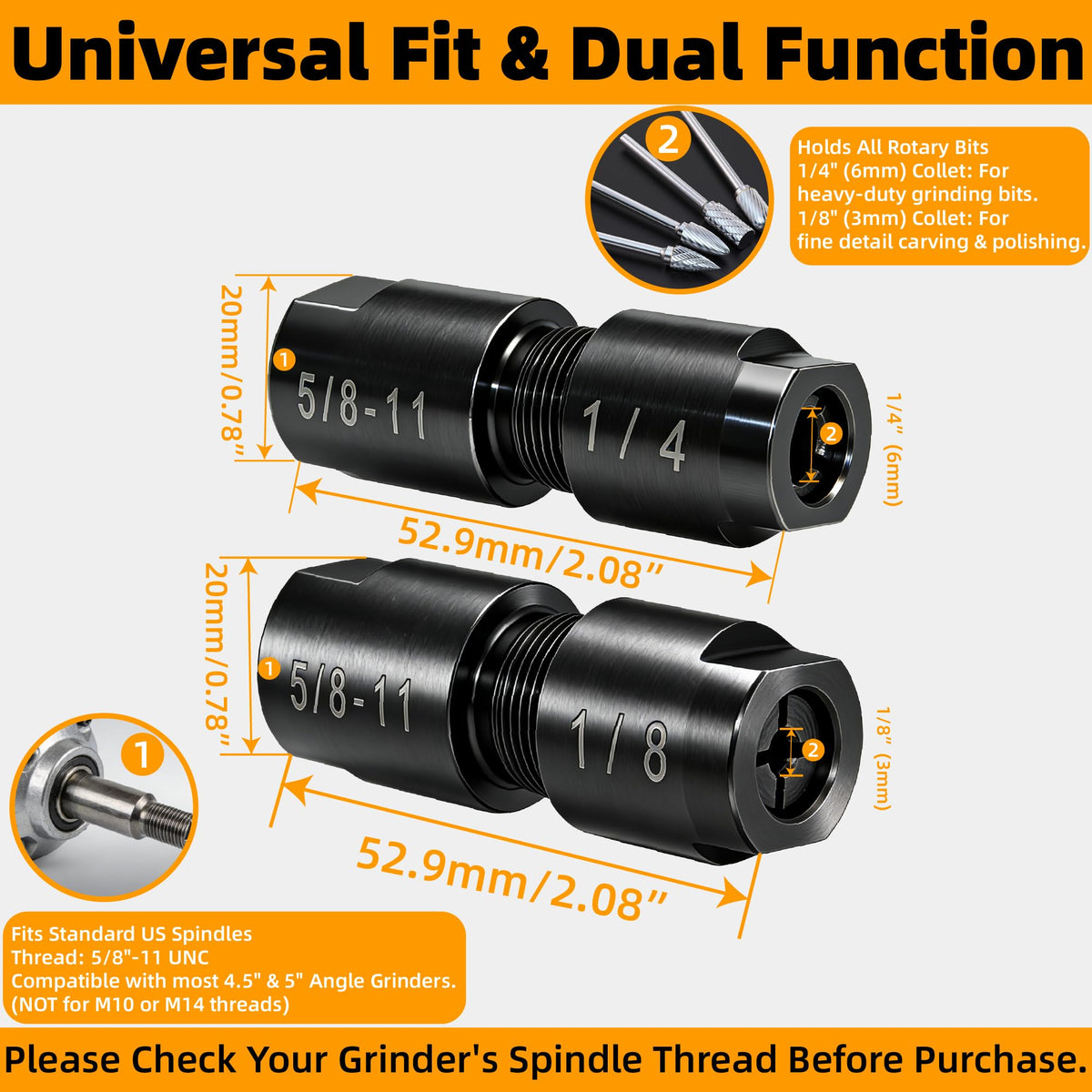 FUCIHOMA adapter supports 1/4 inch collets for versatile carving and polishing