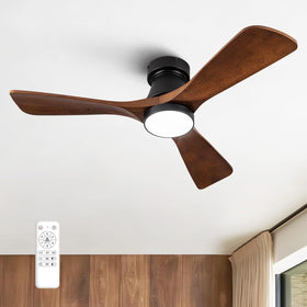 FUJIBONNY 42-inch ceiling fan design with wood blades and integrated light