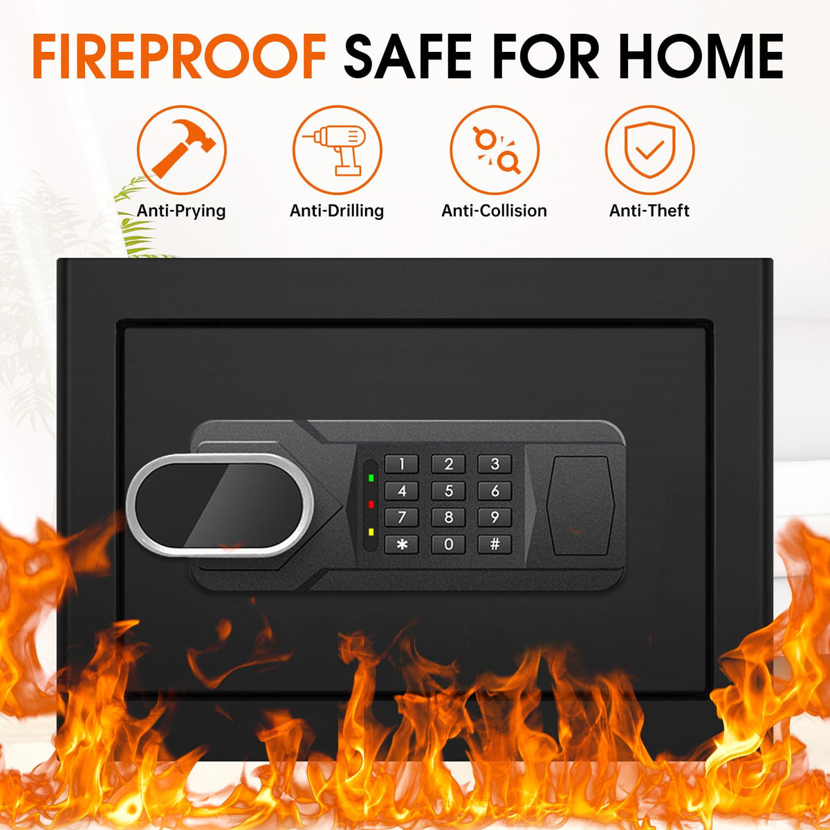 FULCYOVT fire safe box with digital keypad enables quick secure access.