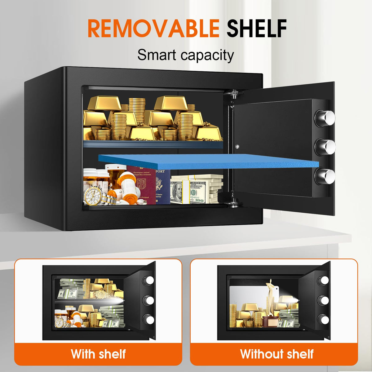 FULCYOVT fire safe box interior LED light improves visibility in the dark.