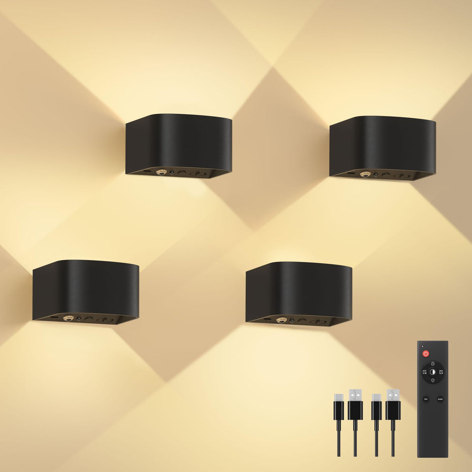 FULEN 4-pack motion sensor wall lamp with remote for automatic night lighting.
