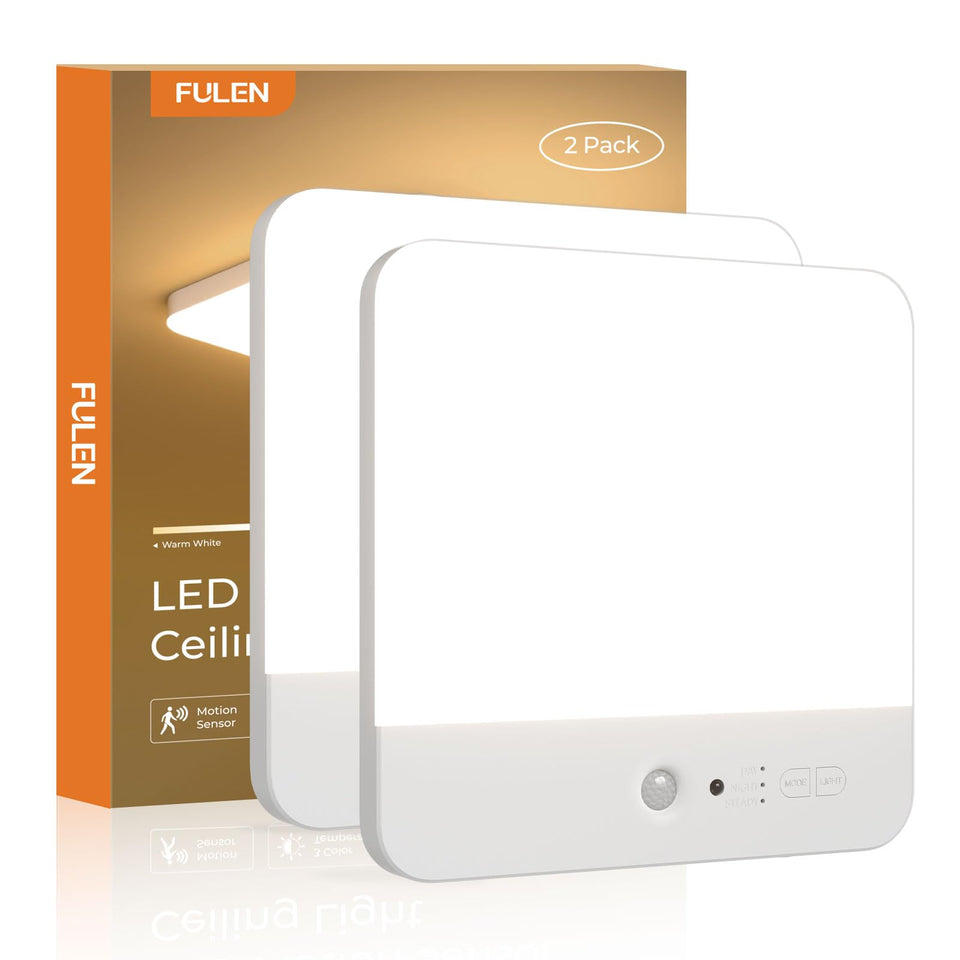 FULEN motion sensor ceiling light pack front view for cordless installation and quick setup