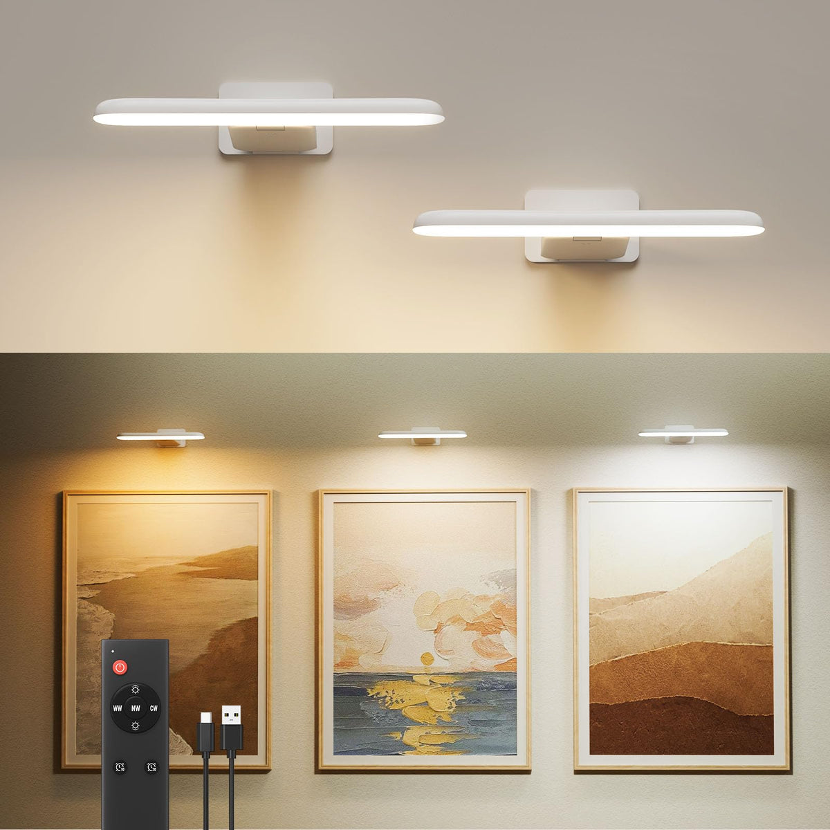 FULEN picture light battery-operated mounted on wall highlighting art with true-to-life color