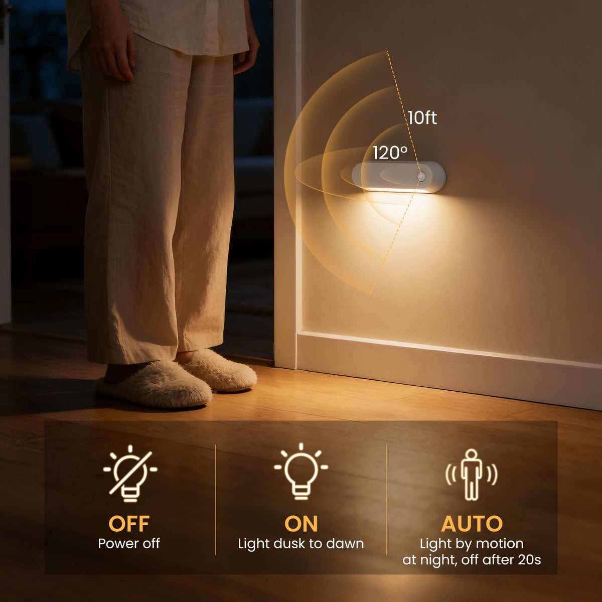 Fuligent 3000K warm glow provides gentle hallway illumination.