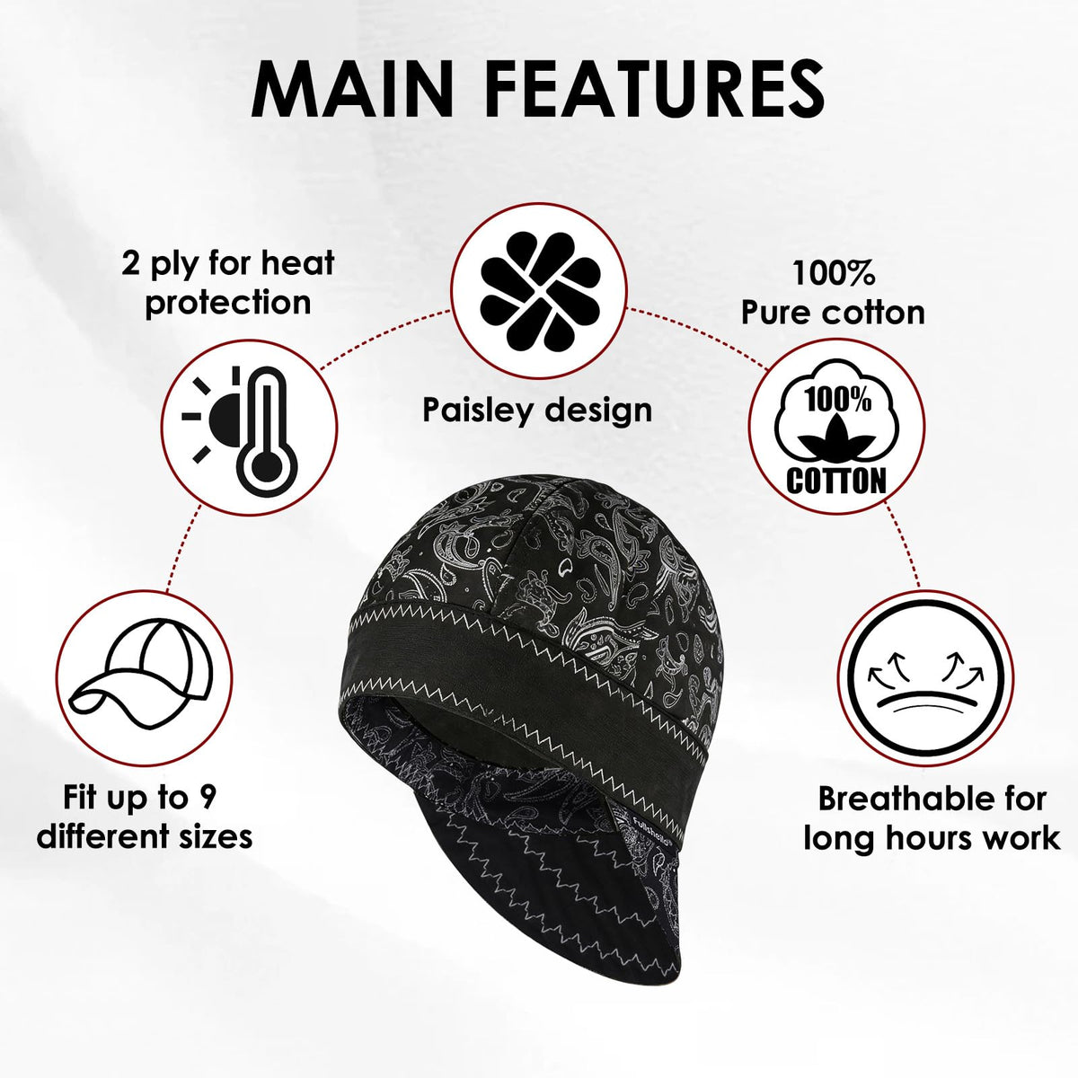 Fullsheild high-crown welding cap designed for a secure, comfortable fit.