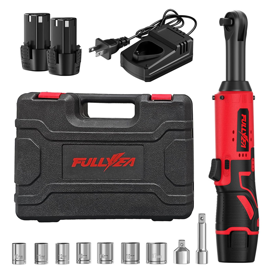 FULLYEA 12V cordless ratchet wrench in compact design for tight spaces.
