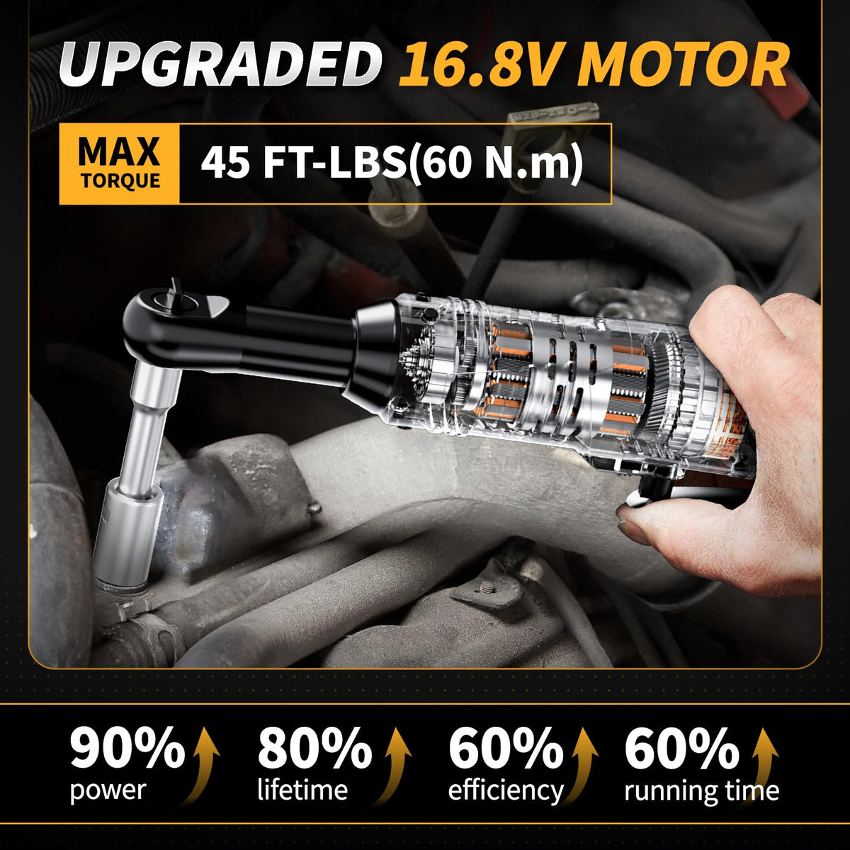 FULLYEA 550 RPM and adjustable speed support precise nut tightening and removal.