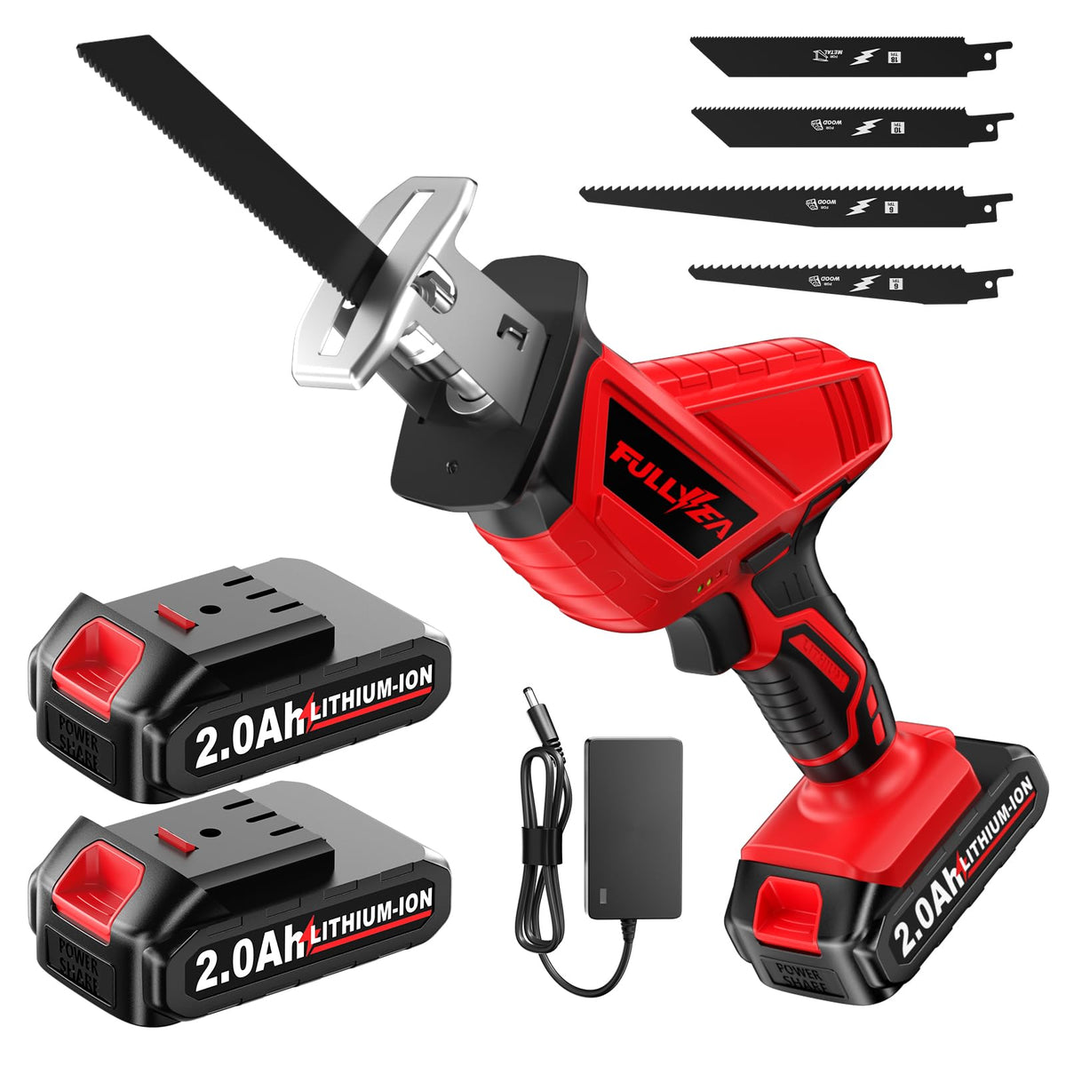 FULLYEA cordless reciprocating saw cutting wood at 3500 SPM for fast performance