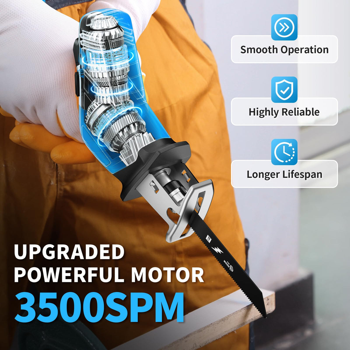 FULLYEA cordless reciprocating saw with two batteries enabling extended outdoor work.