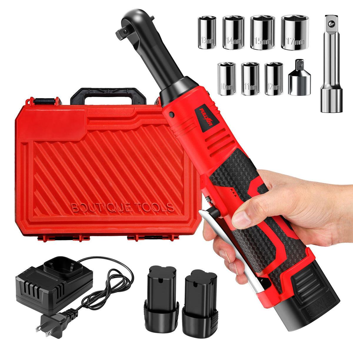 FULLYEA electric ratchet wrench showing 40 ft-lbs torque for auto maintenance
