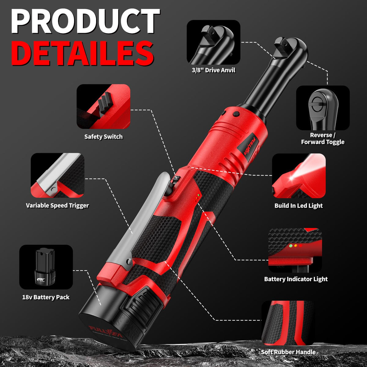 Fullyea ratchet wrench with 550 rpm motor for faster fastening