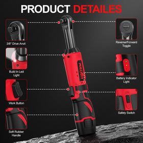 FULLYEA ratchet wrench with LED light illuminating work area.