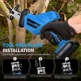 FULLYEA tool-free blade-change clamp demonstrates instant blade swap.