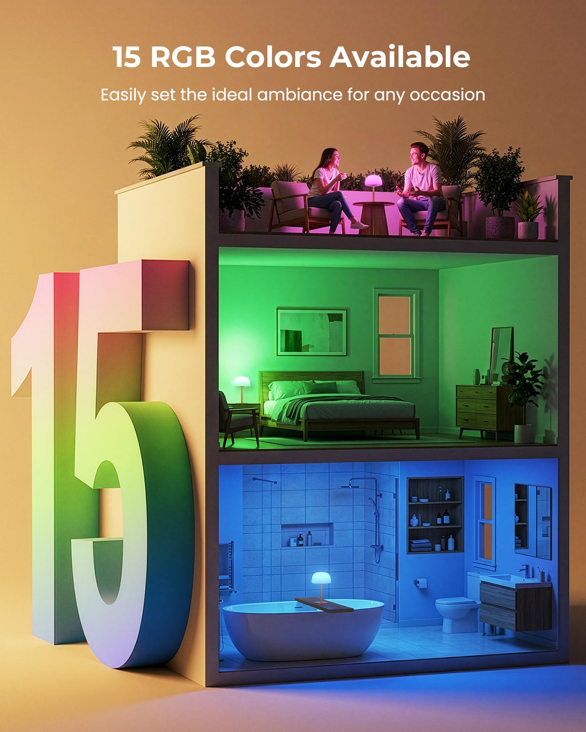 Fulnix RGB color options and dimming create customizable ambiance.