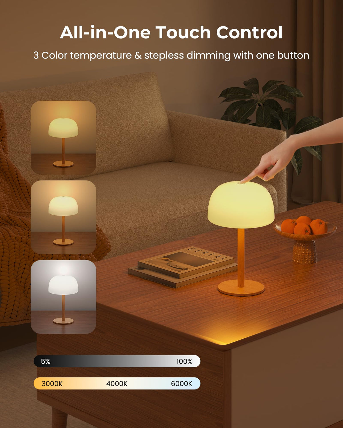 Fulnix stepless dimming adjusts light from soft to bright.