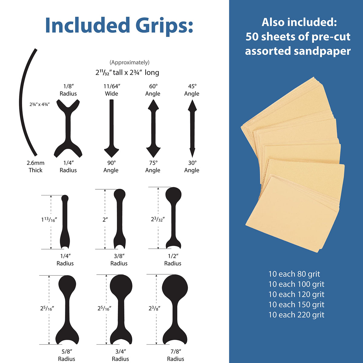 Fulton 21 Profile Contour Sanding Grips set includes 50 pre-cut sheets.
