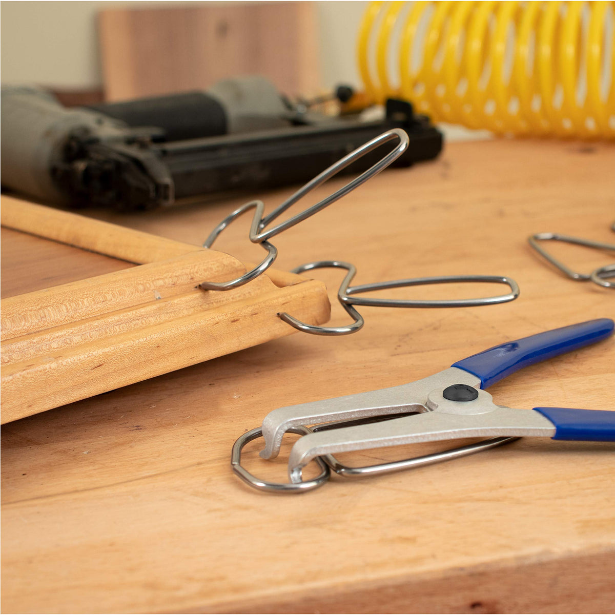 Fulton Miter Spring Clamps on wood trim; stable hold