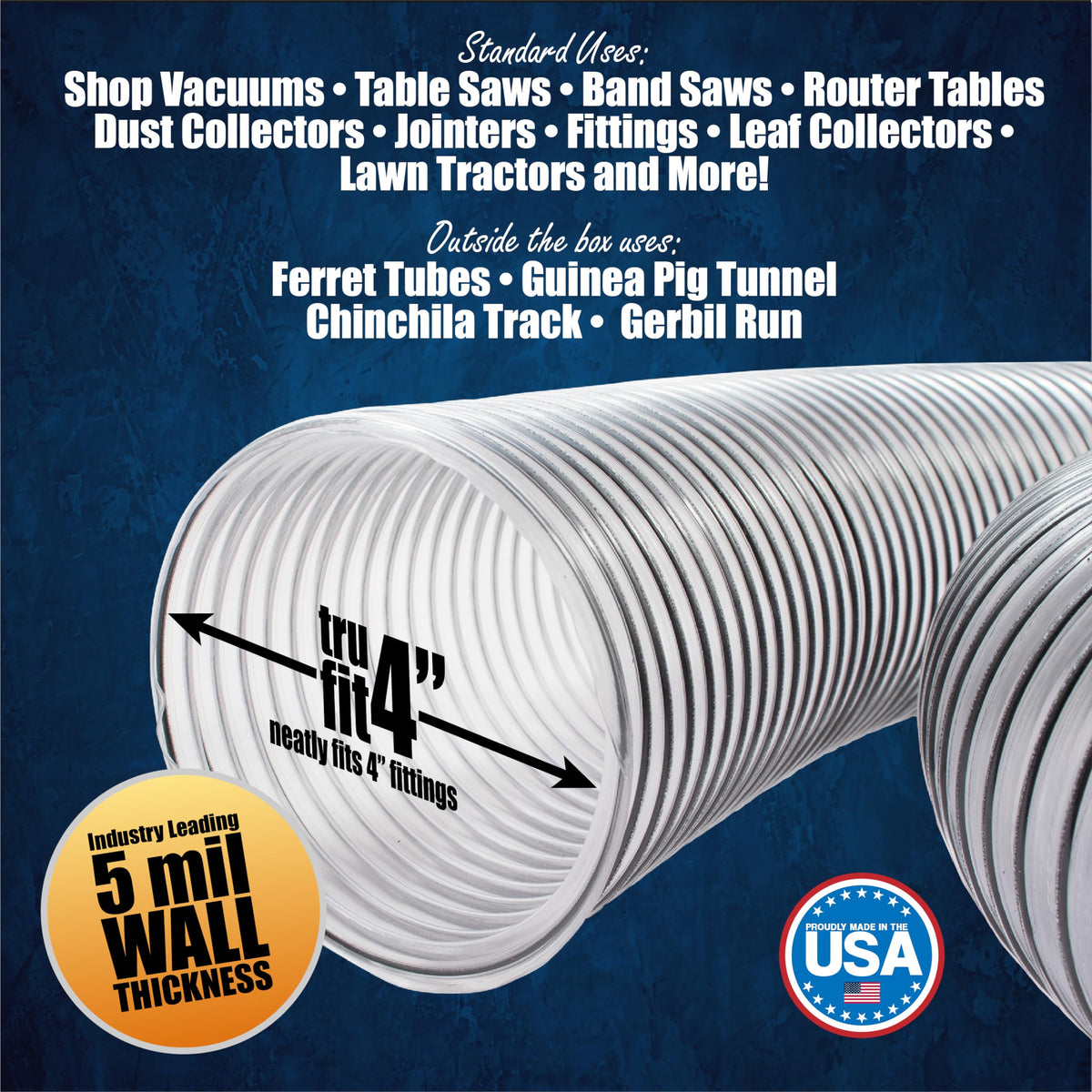 Fulton Woodworking Tools clear PVC dust hose shows obstructions clearly for maintenance